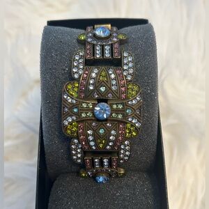Heidi Daus Bracelet Art Deco Purple and Blue Jeweled Hinged 7”